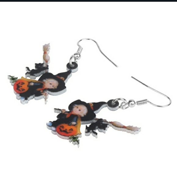 Earrings Witch and  Black Cat Trick or Treat - Picture 3 of 4